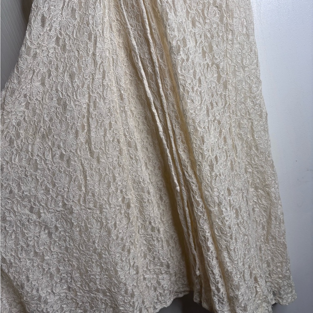 Vintage 90s Ivory Lace Midi Dress Pearl Buttons Cottagecore XL - Picture 6 of 9